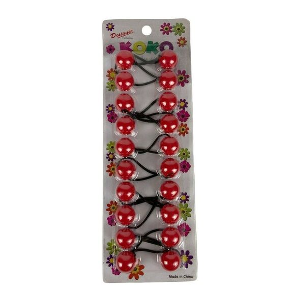 Koko Ponytail Holders Hair Ties Elastics Red Balls 10-Pack Retro Spirit Wear NEW - Picture 1 of 4